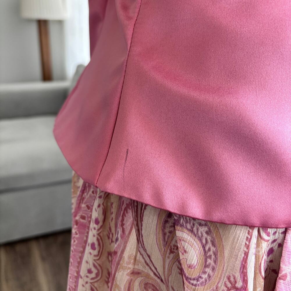 90s Vintage Dressbarn Top 10 Pink Satin Ruched Vest Button Office Siren Glam Y2K - Picture 7 of 15
